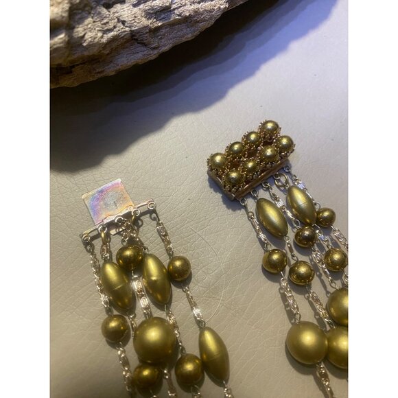 Vintage Classic Multi 4 Strand Gold Tone Beaded Necklace Box Ornate Clasp - Picture 6 of 12